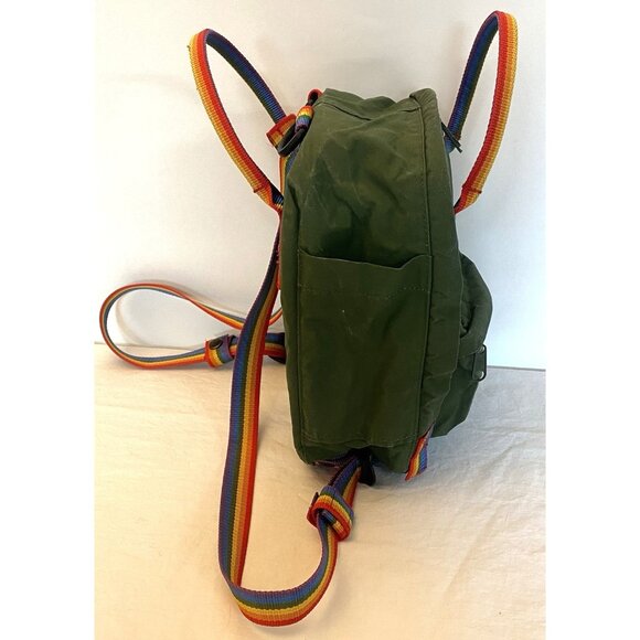 Fjallraven Kanken Mini Backpack Green Rainbow Straps 23261 EUC - Picture 3 of 7